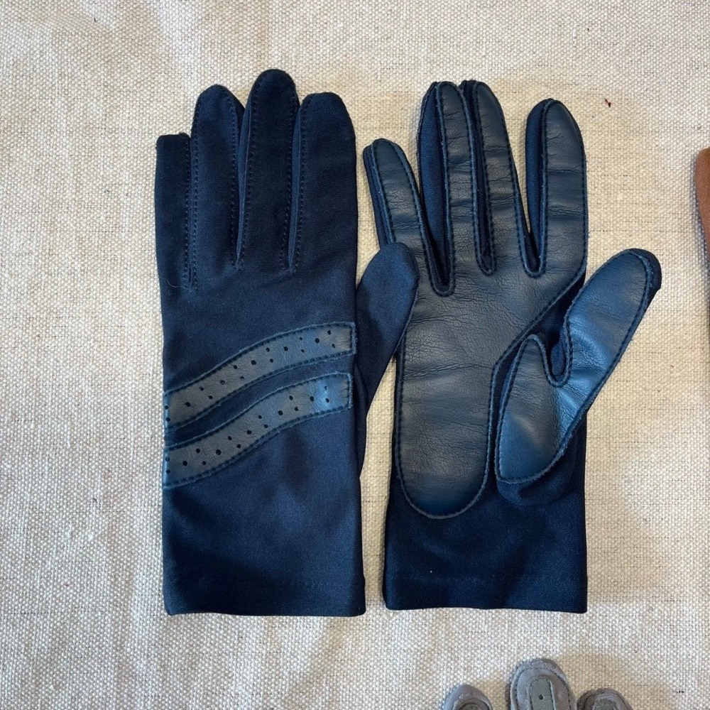 Vintage Isotoner &Hanes Driving Gloves Bundle Spandex Leather Navy Brown Grey OS - Picture 2 of 7